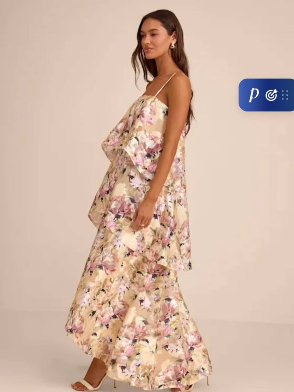 Lulu's Cream Floral Tiered Maxi Dress with Pink Accents - Picture 3 of 4